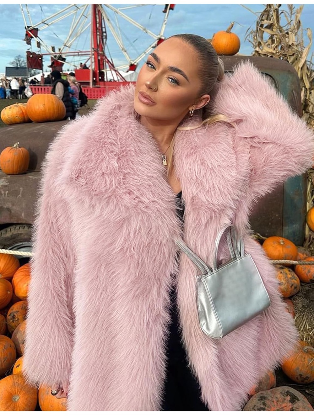 women shaggy Lux Plush Faux Fur Coat - Pink